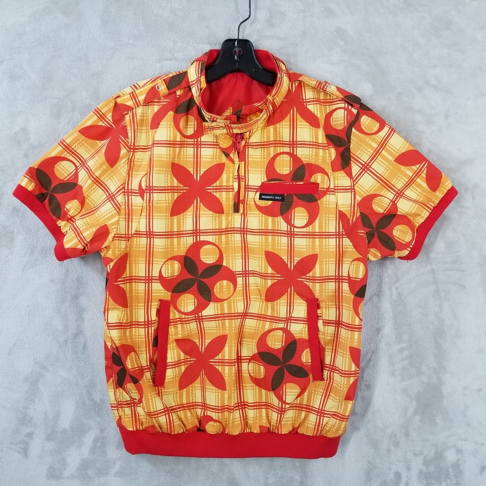 Vintage Shirt Men M Geometric Snap Band Collar 1/4 Zip Pullover Members Only 90s